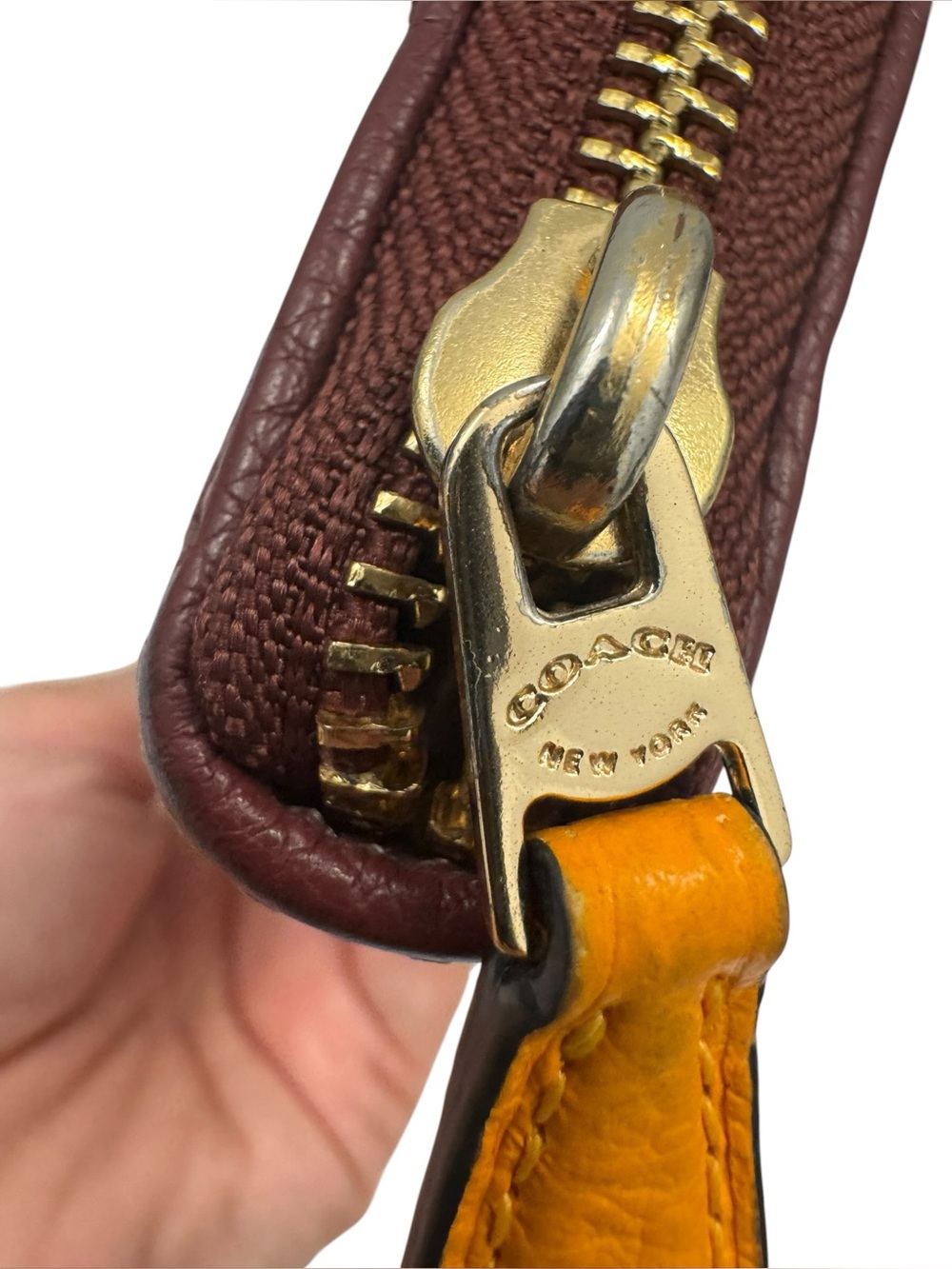 COACH Dempsey Signature Zip Around Wallet in Brown with Orange Patch - Picture 3 of 14